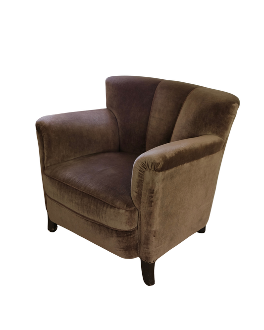 PAIR OF BROWN MOHAIR ARMCHAIRS