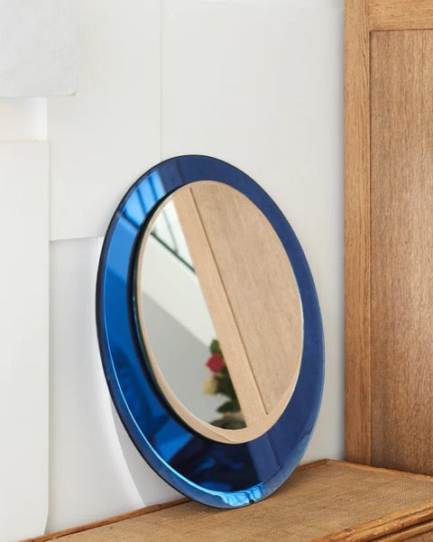 SKY BLUE GLASS FRAMED MIRROR