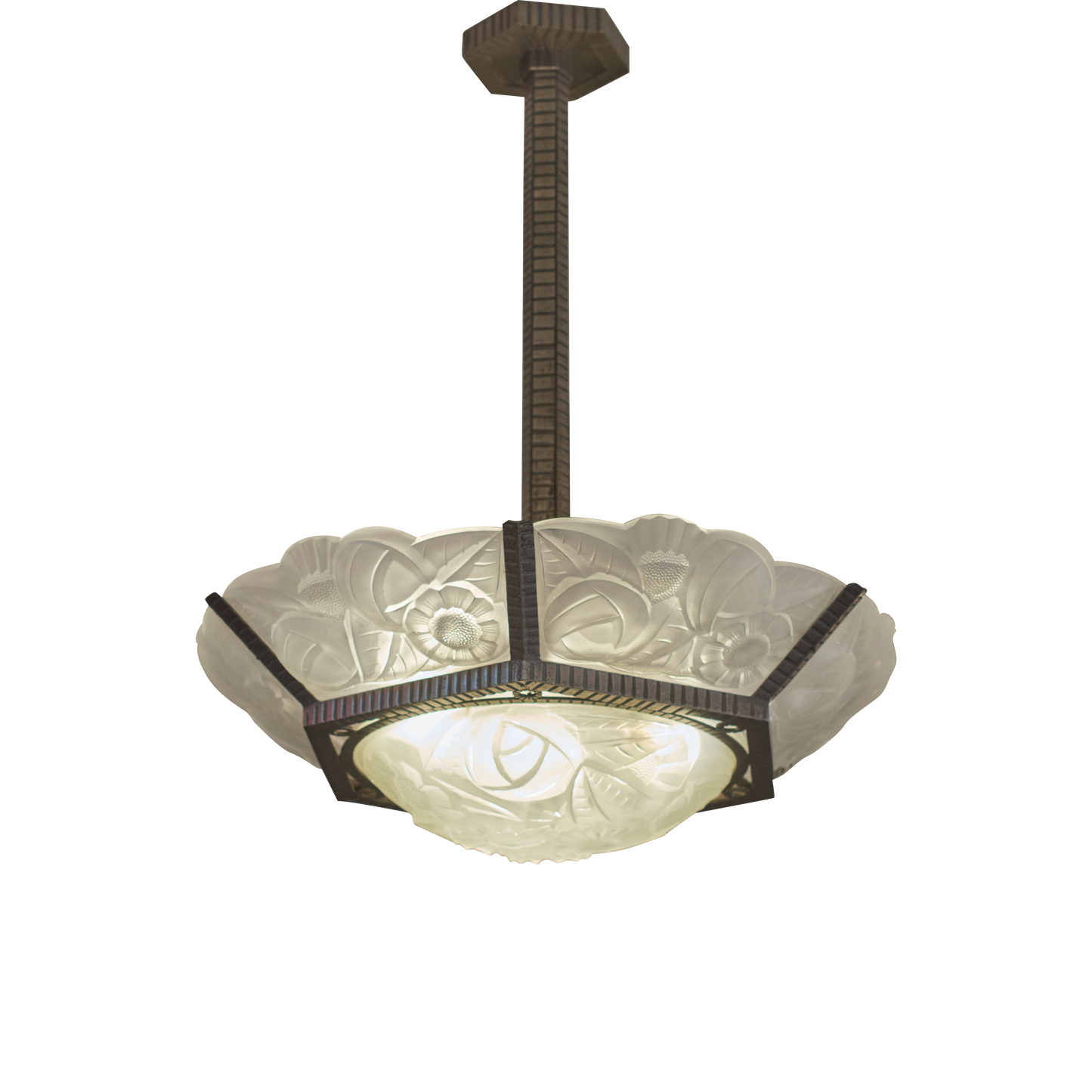 ART DECO FLORAL FROSTED GLASS PENDANT