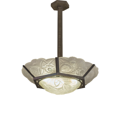 ART DECO FLORAL FROSTED GLASS PENDANT
