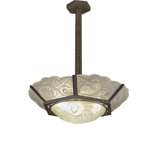 ART DECO FLORAL FROSTED GLASS PENDANT