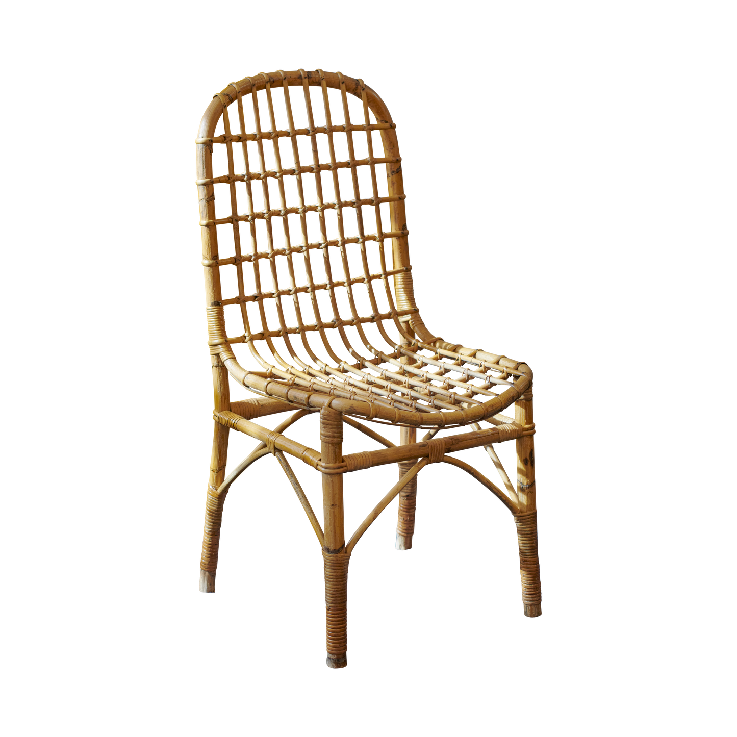SET OF EIGHT BAMBOO AND RATTAN DINING CHAIRS