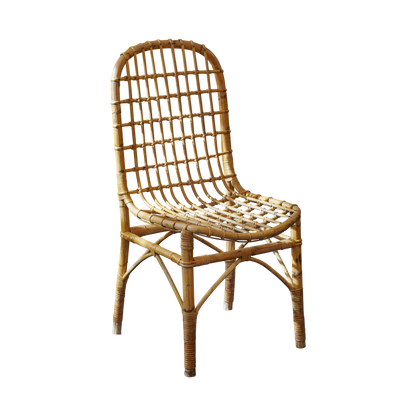 SET OF EIGHT BAMBOO AND RATTAN DINING CHAIRS