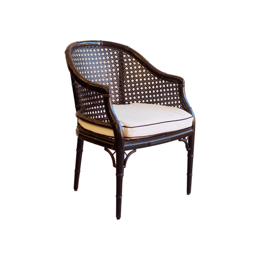 BLACK HOLLYWOOD REGENCY BARREL BACK CHAIRS