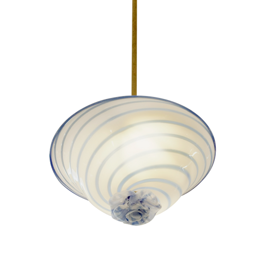 BLUE SWIRL MURANO GLASS PENDANT w. FLORAL DETAIL