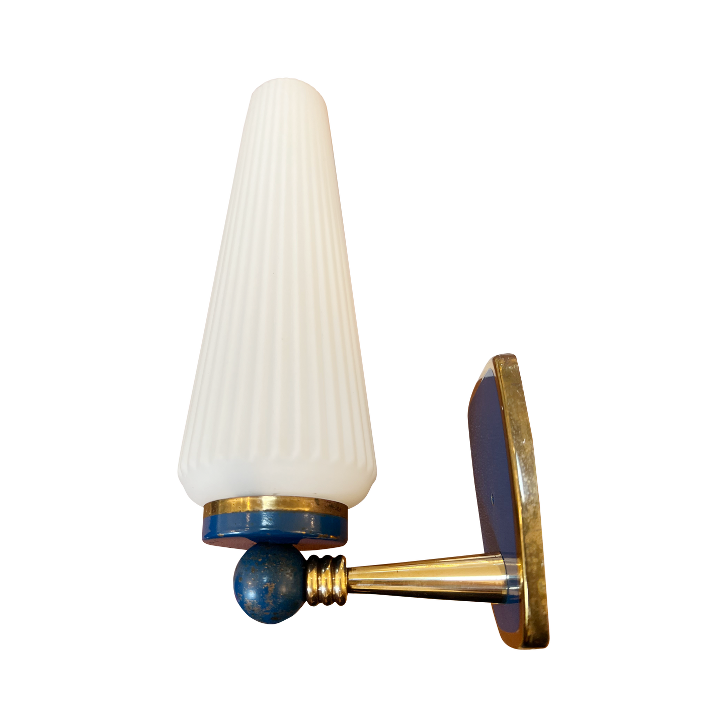 TRIO OF BRASS ART DECO SCONCES w. BLUE DETAIL