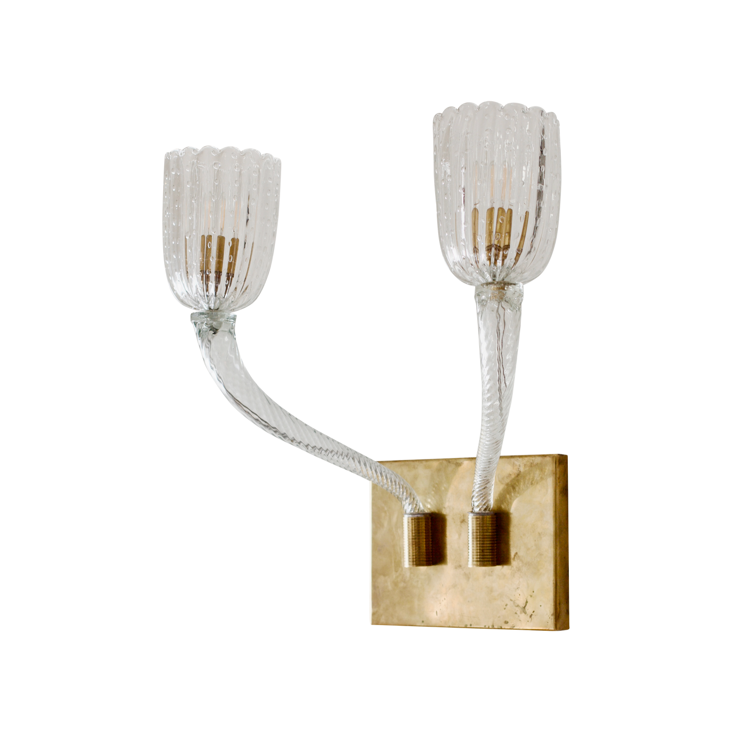 BRASS TWIN ARMED MURANO GLASS WALL SCONCES