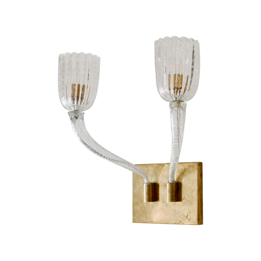 BRASS TWIN ARMED MURANO GLASS WALL SCONCES