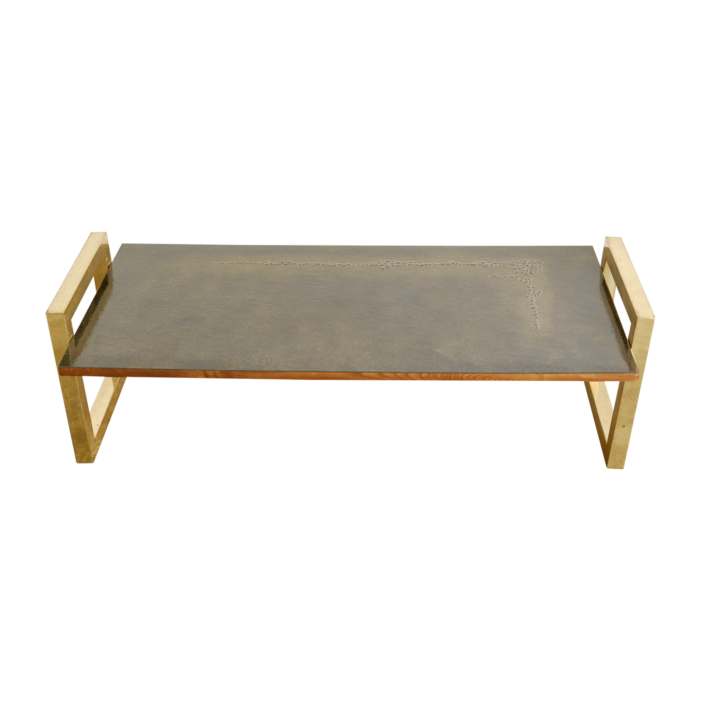 BRUTALIST COFFEE TABLE WITH PRESSED PATTERN TOP & GOLD LEGS