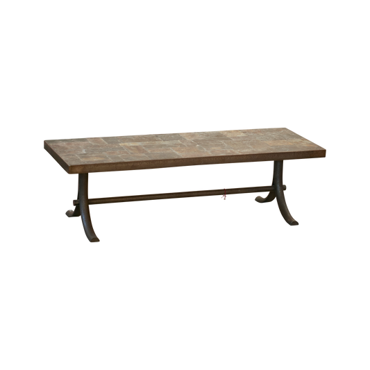 BRUTALIST TEXTURED TILE COFFEE TABLE w. MILD STEEL BASE