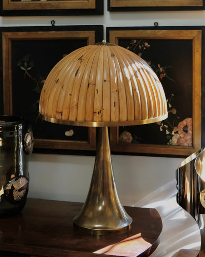 TAPERED BRASS TABLE LAMPS w. BAMBOO SHADE