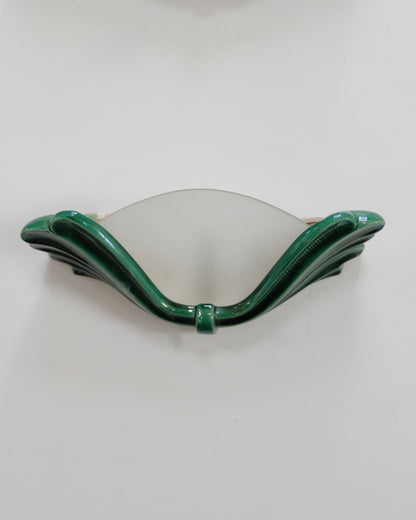 CERAMIC LEAF SCONCES w. FROSTED GLASS SHADE