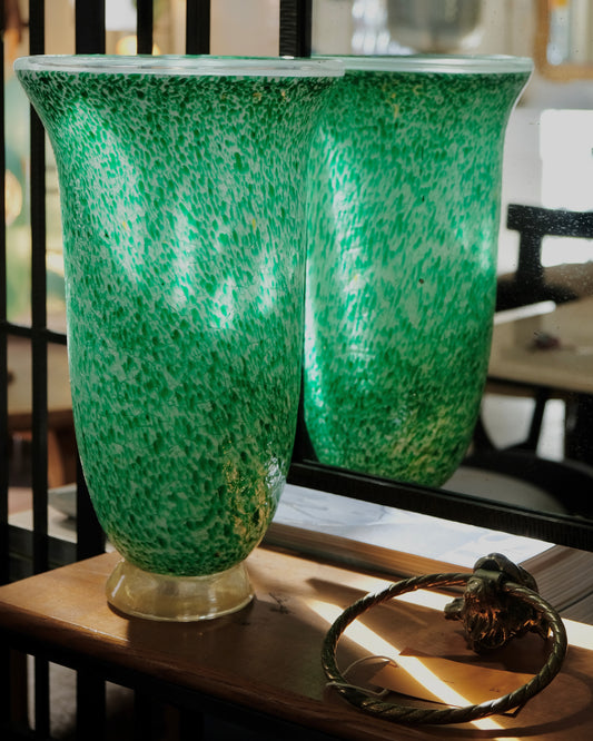 GREEN SPECKLED MURANO GLASS VASE