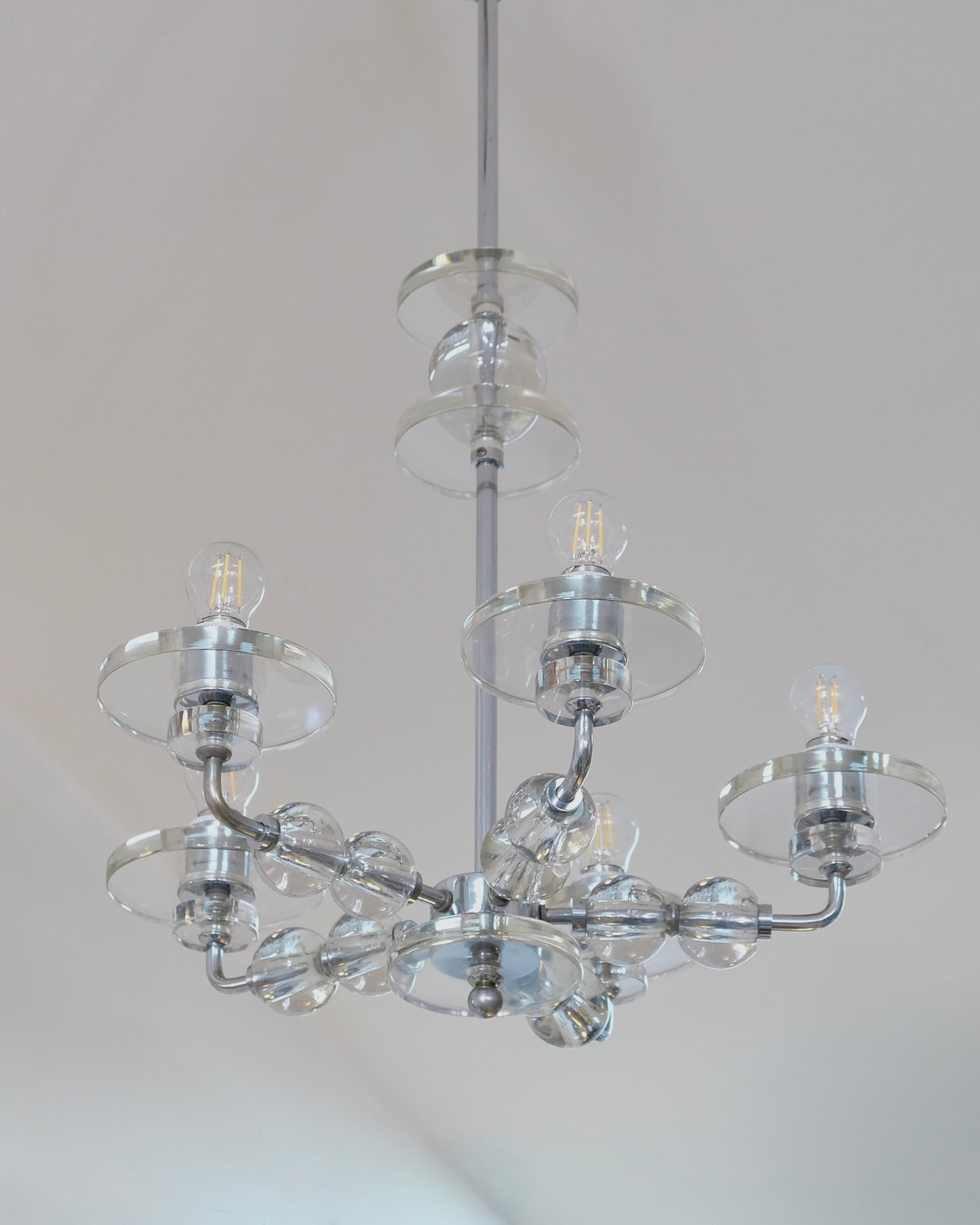 CHROME MODERNIST GLASS DISC PENDANT