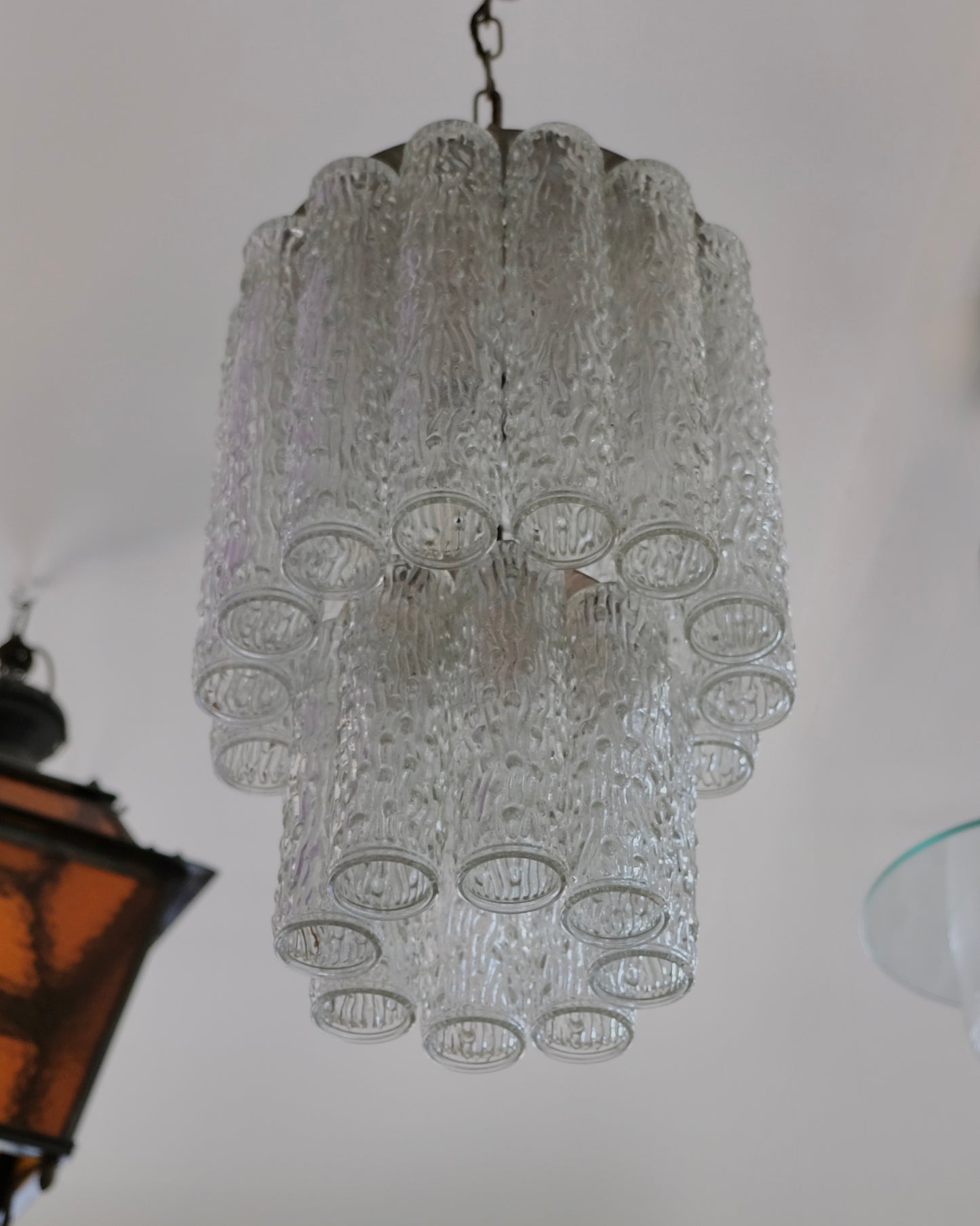 TWO TIER RIPPLED MURANO GLASS CHANDELIER