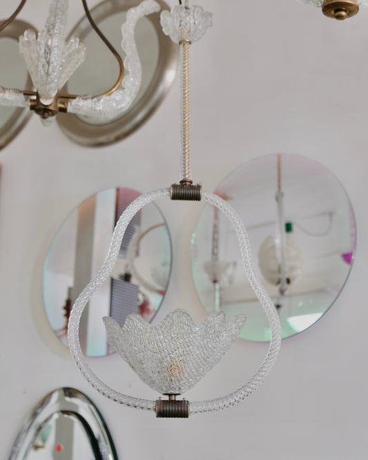 ART DECO TEXTURED SCALLOPED MURANO GLASS PENDANT