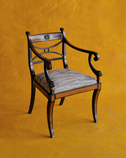 SET OF SIX EBONIZED REGENCY CHAIRS w. COLOR FIELD UPHOLSTERY