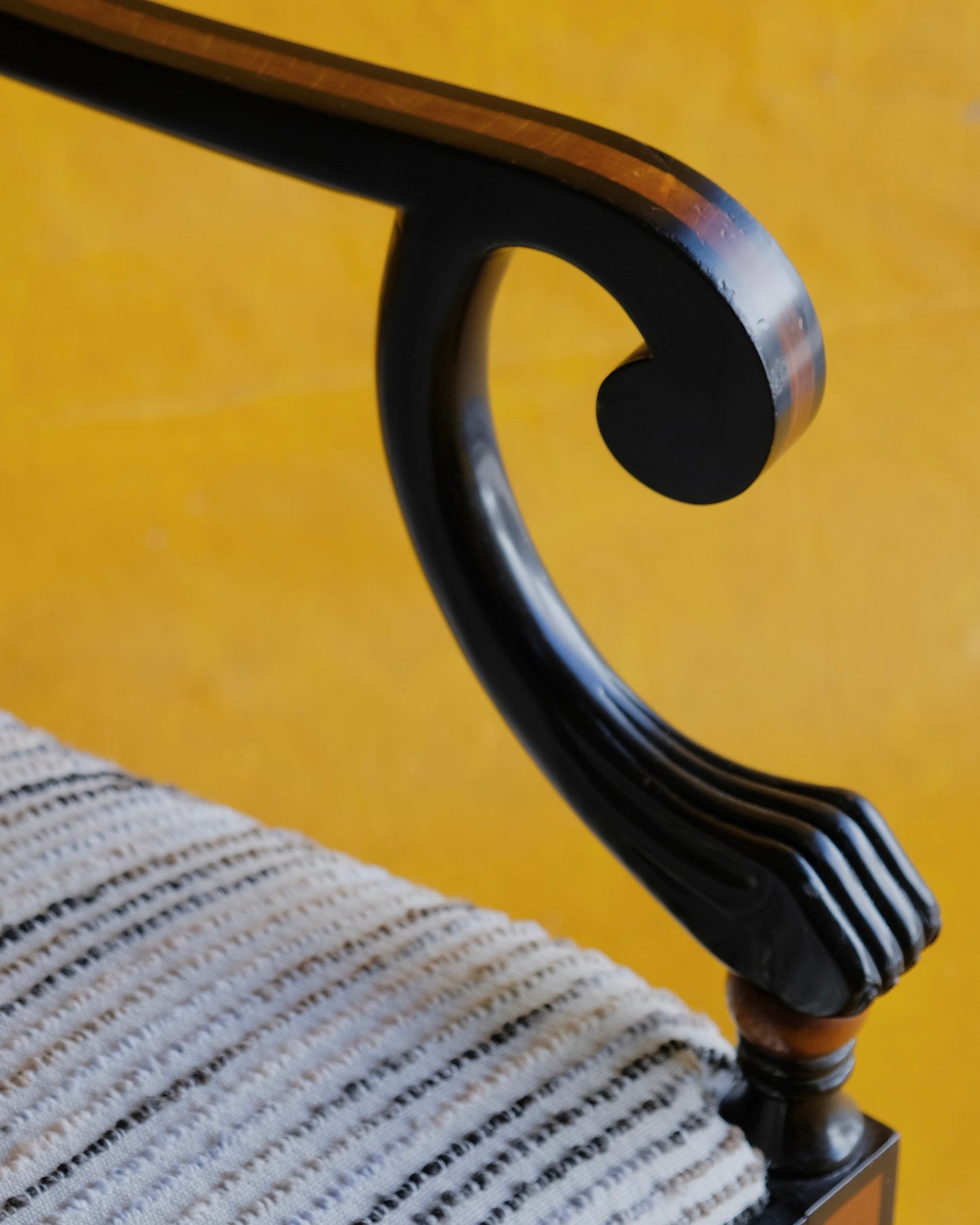 SET OF SIX EBONIZED REGENCY CHAIRS w. COLOR FIELD UPHOLSTERY