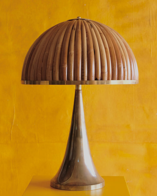 TAPERED BRASS TABLE LAMPS w. BAMBOO SHADE