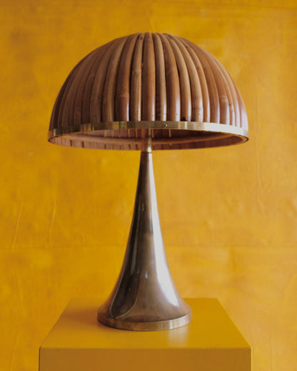 TAPERED BRASS TABLE LAMPS w. BAMBOO SHADE