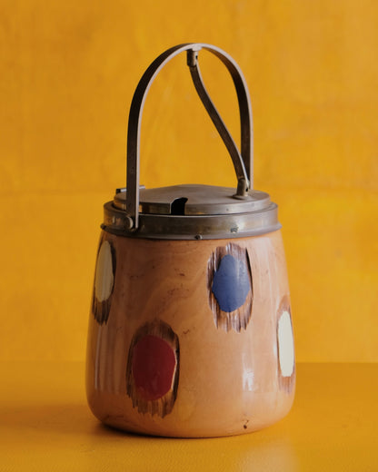 WOODEN ICE BUCKET w. HAND PAINTED SPOTS