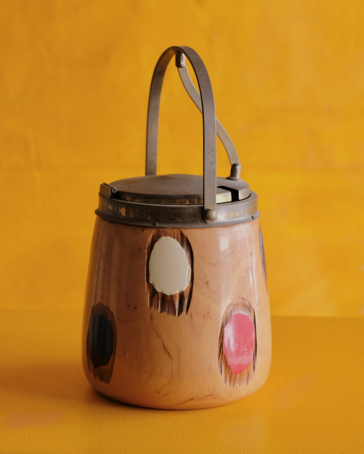 WOODEN ICE BUCKET w. HAND PAINTED SPOTS