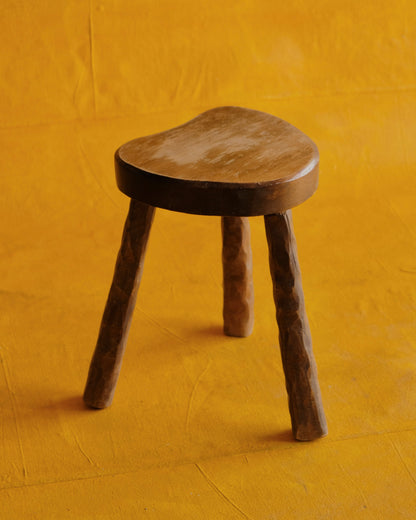 BRUTALIST HANDCARVED STOOL w. DIMPLED LEGS