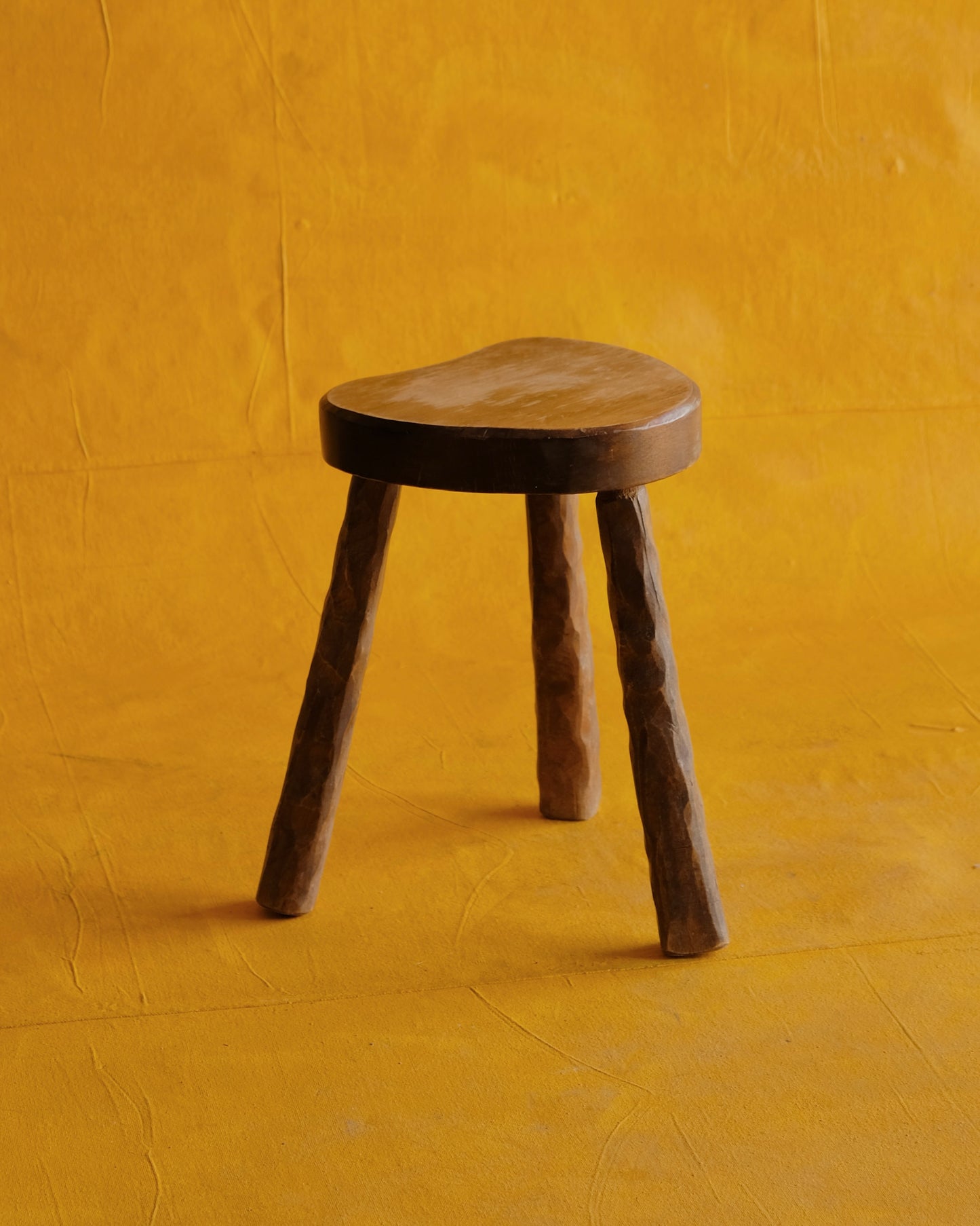 BRUTALIST HANDCARVED STOOL w. DIMPLED LEGS