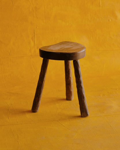 BRUTALIST HANDCARVED STOOL w. DIMPLED LEGS