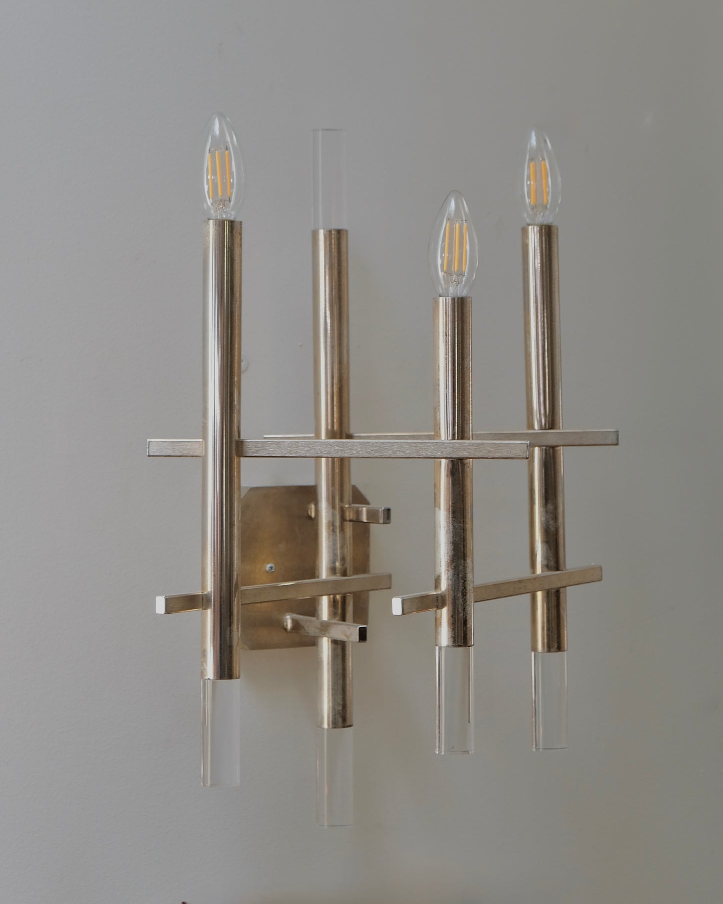 SCIOLARI CHROME THREE ARMED WALL SCONCES