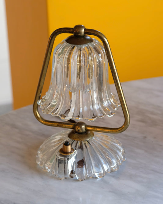 PAIR OF PETITE MURANO GLASS BRASS BELL LAMPS