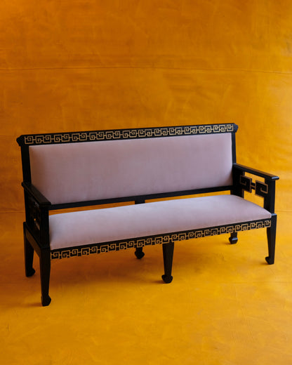 EBONIZED 5 PIECE SALON SUITE w. APPLIED GRECIAN KEY PATTERN w. TRACE GILDING