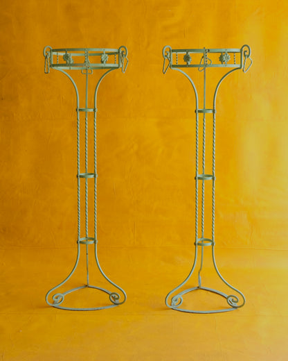 PAIR OF WROUGHT IRON GREEN PLANT STANDS
