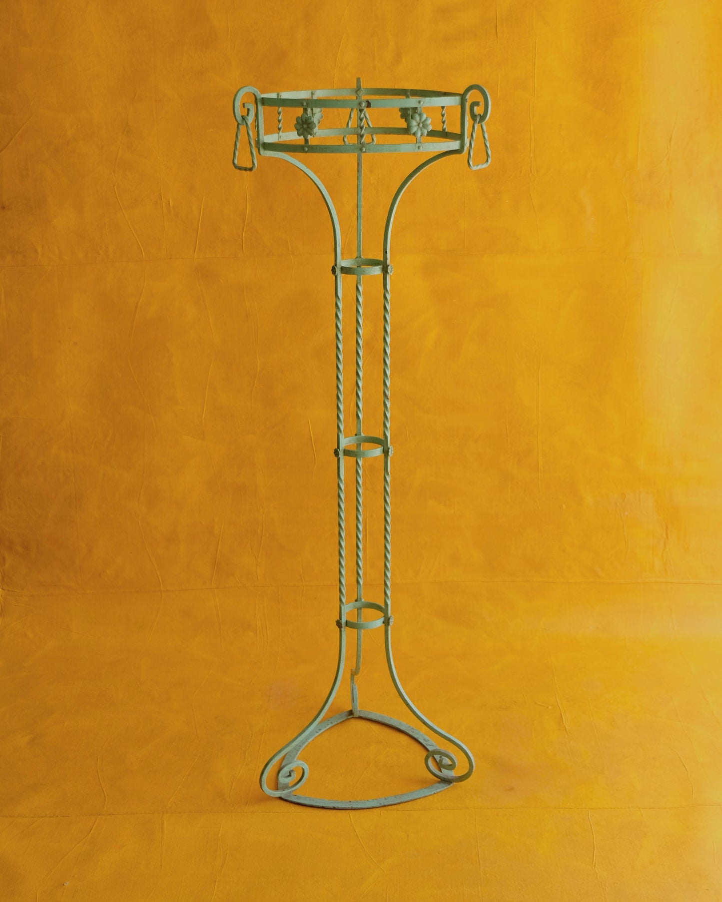 PAIR OF WROUGHT IRON GREEN PLANT STANDS