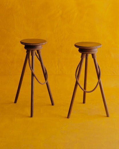 PAIR OF FRENCH ROPE BAR STOOLS