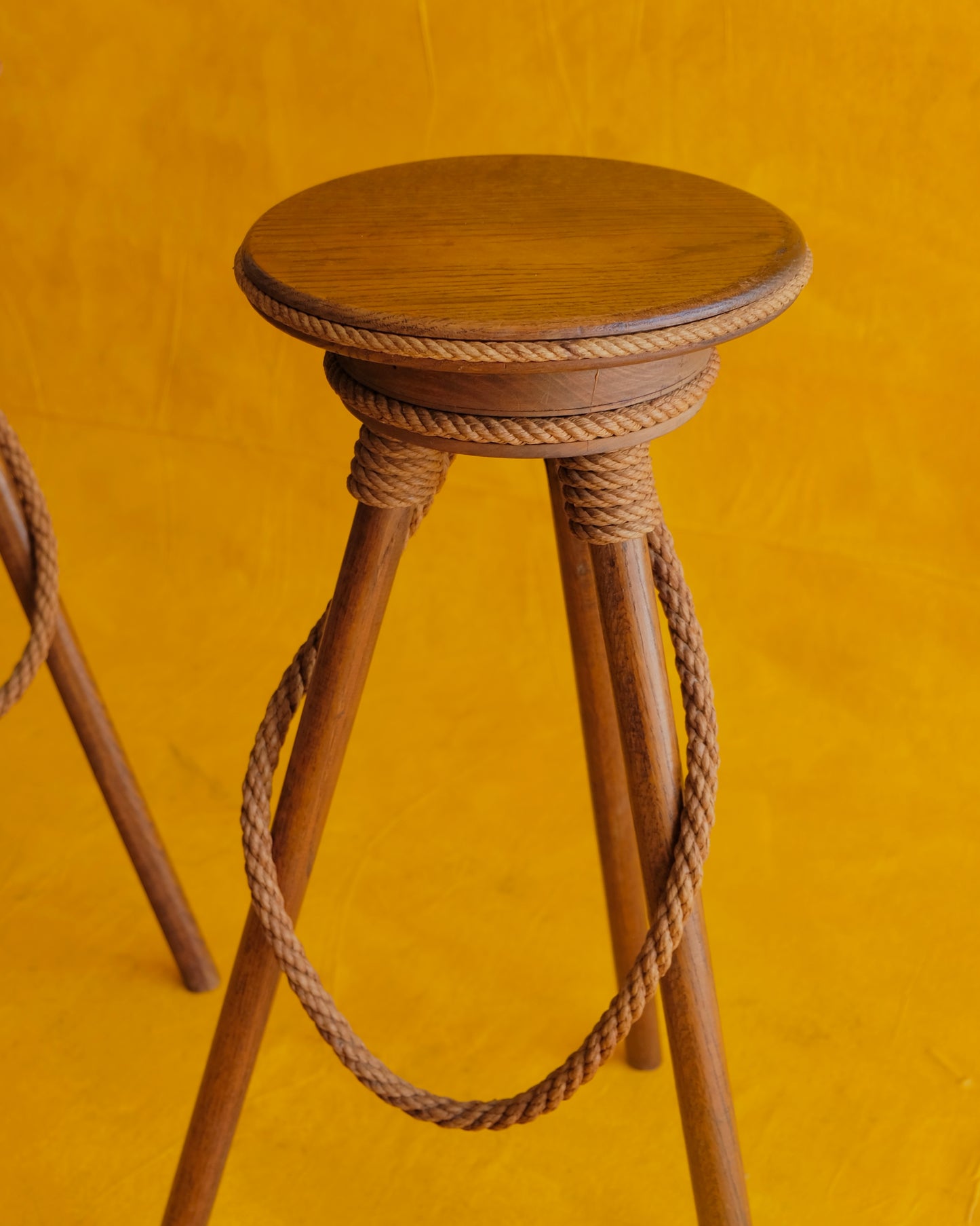 PAIR OF FRENCH ROPE BAR STOOLS