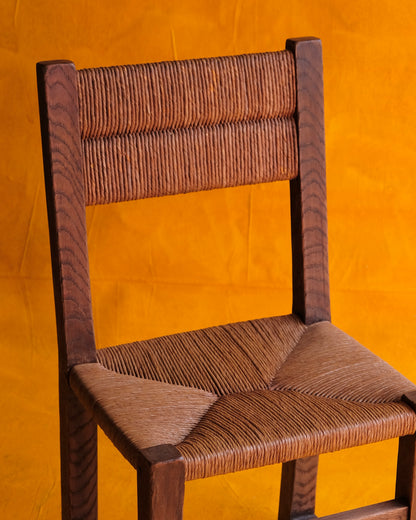 LIGHT BROWN WOOD & RATTAN CHAIRS