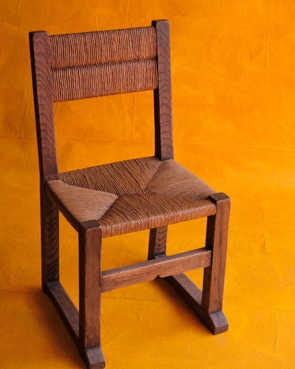 LIGHT BROWN WOOD & RATTAN CHAIRS