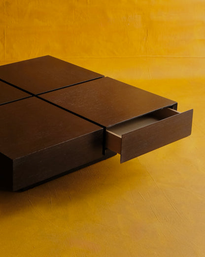 FOUR SQUARE LAMINATE COFFEE TABLE w. SINGLE DRAWER