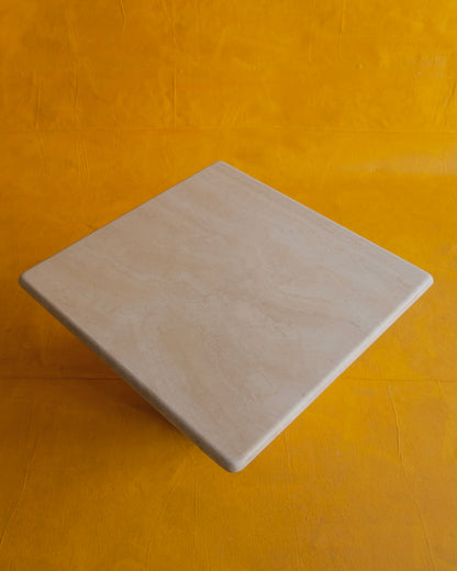 TRAVERTINE COFFEE TABLE w. CROSS CORNER BASE