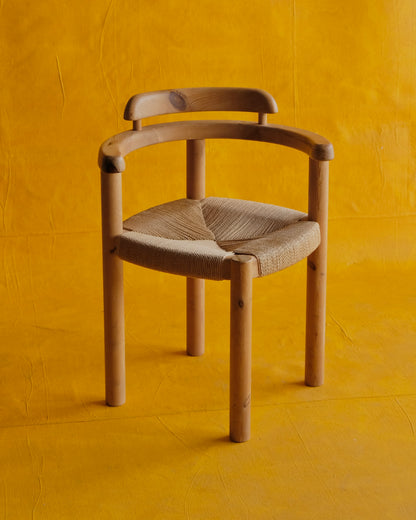 PAIR OF HAND CARVED RUSH PINE CORNER CHAIRS
