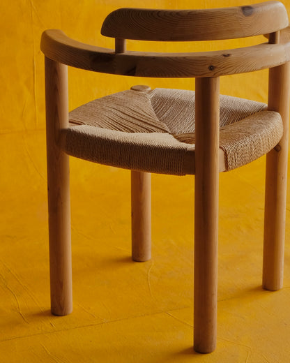 PAIR OF HAND CARVED RUSH PINE CORNER CHAIRS