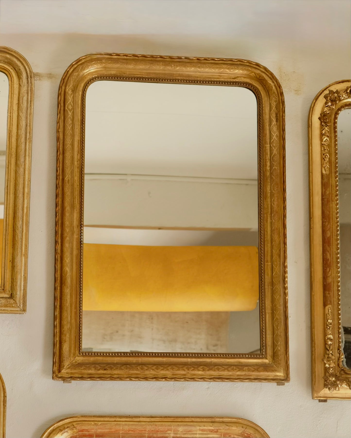 FRENCH GILT WOOD MIRROR w. WAVE DETAIL