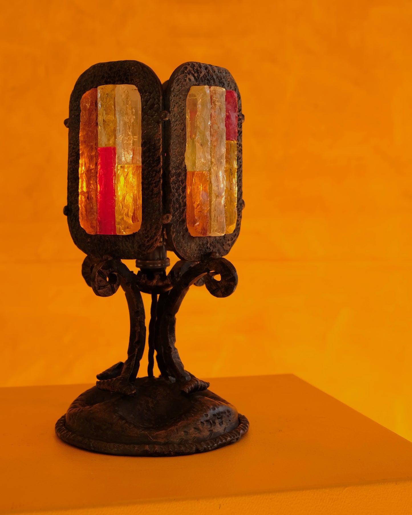 MULTI-COLOURED FOUR PANEL BRUTALIST LAMP