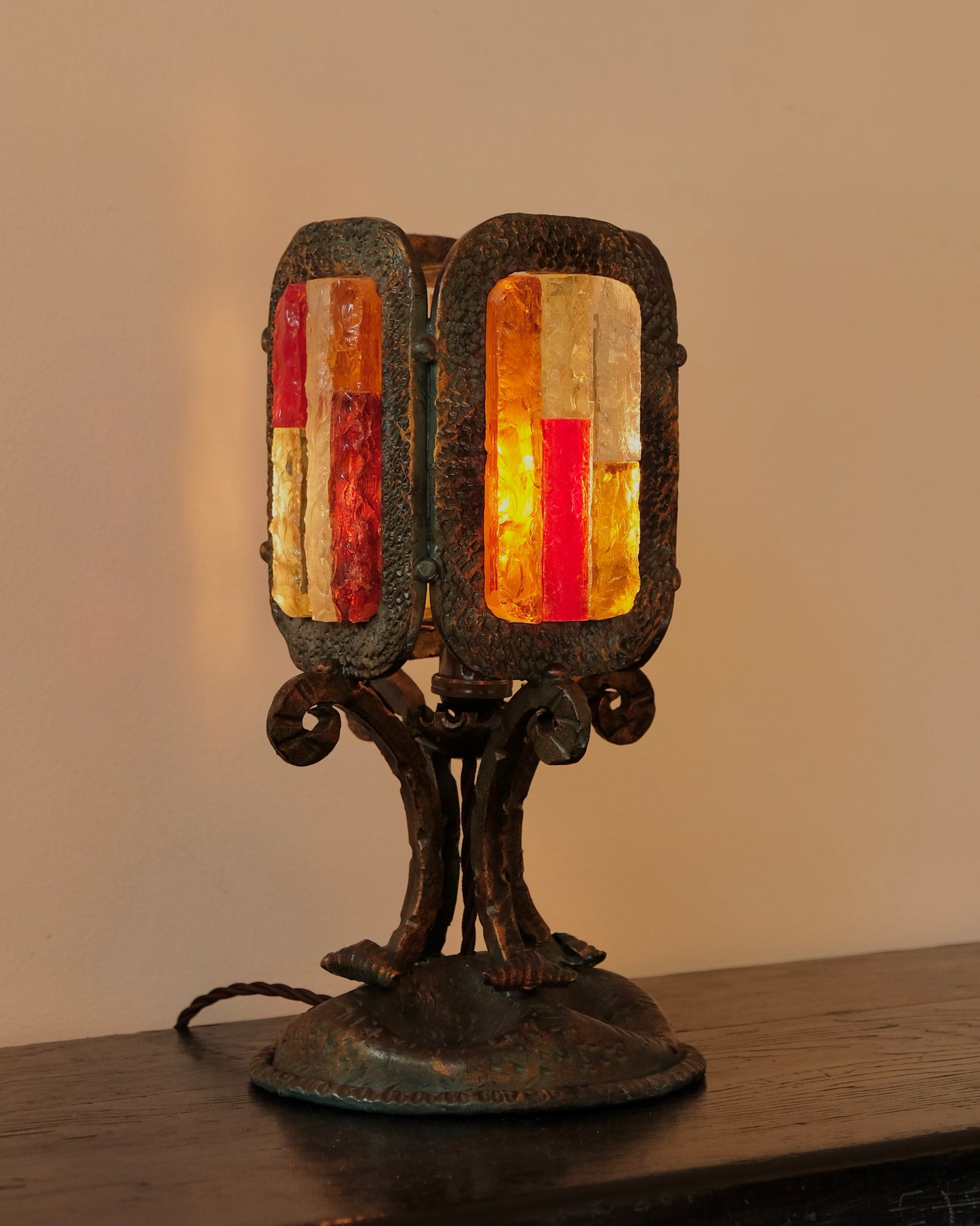 MULTI-COLOURED FOUR PANEL BRUTALIST LAMP