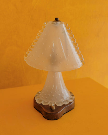 PETITE SCALLOP SEEDED MURANO GLASS LAMP w. TIMBER BASE