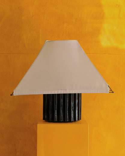 LARGE TWIN SHADE TABLE LAMP w. CERAMIC BASE