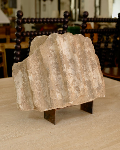 CARVED STONE FRAGMENT w. CURLED WROUGHT IRON STAND