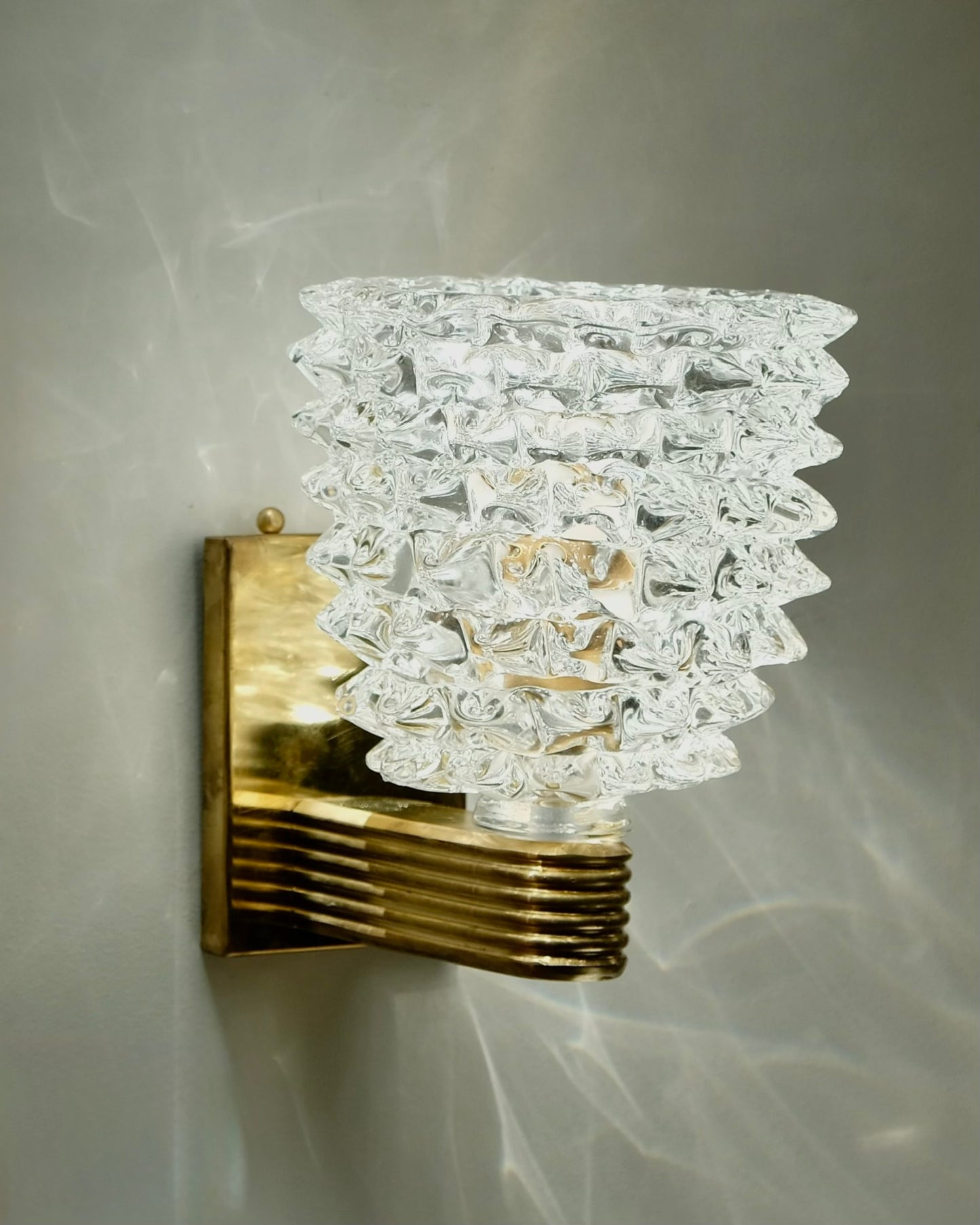 MURANO GLASS ROSTRATO BRASS MOUNT SCONCES