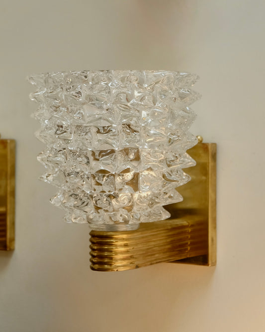 MURANO GLASS ROSTRATO BRASS MOUNT SCONCES